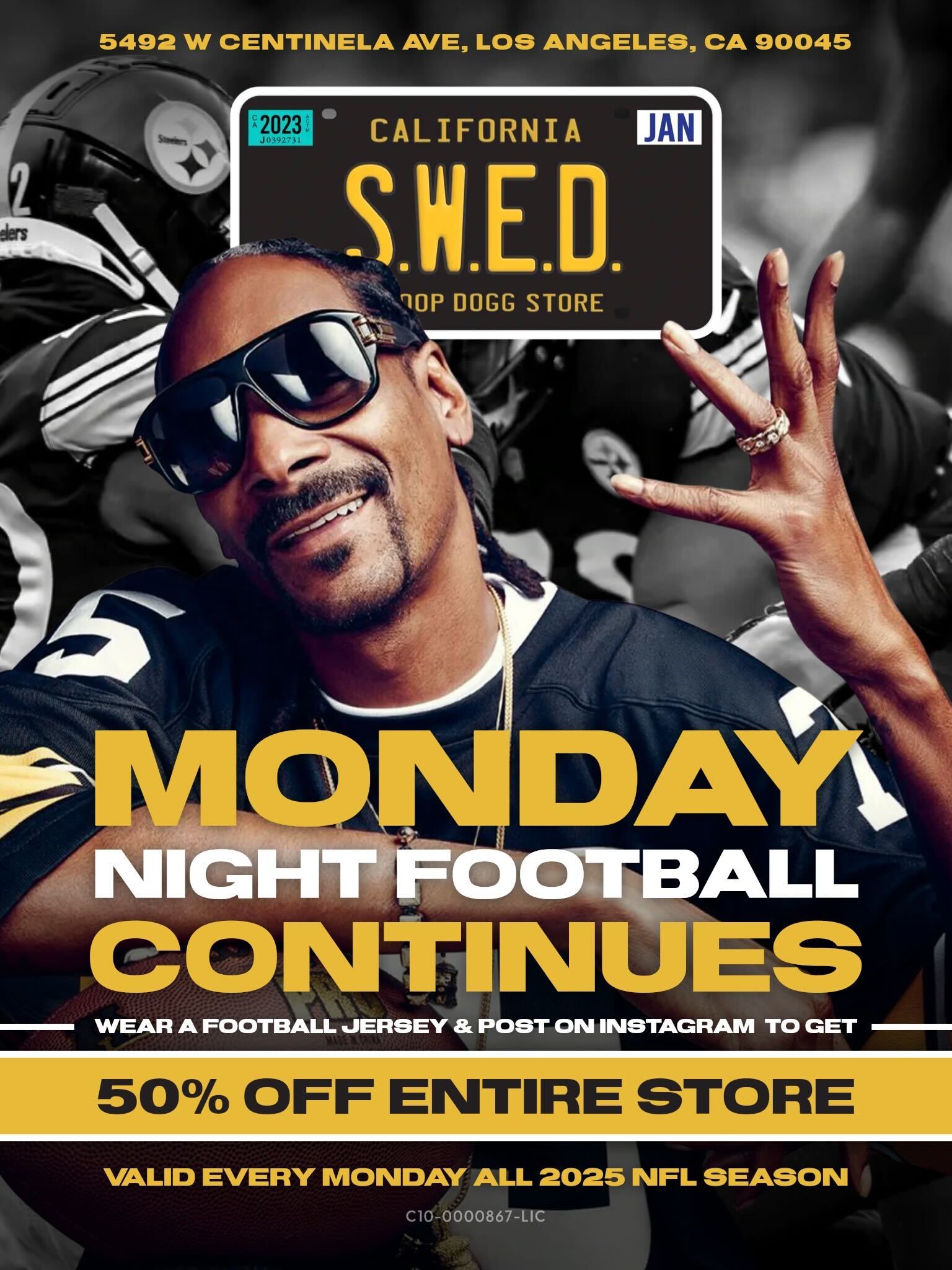 3110.LS 311 1113 AA0 OS .I.30 Ol IAIVUOVISNI NO 1S0d E Aasuar 11V13100A V UV9M sannw.thnicio .LOO .A 3801S 9900 dOL VINHOII1V3 5t7006 VO 8313ONV 801 am V13N11N30 M e6t79 /  TODAY'S the day!It's Monday Night Football at S.W.E.D.Wear your team's NFL jersey, pull up, and score 50% OFF storewide.It's the MNF tradition  don't sleep on it 