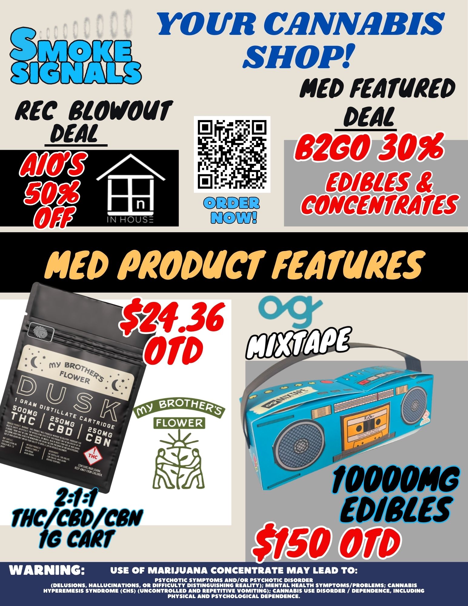 YOUR CANNABIS REC otwour DEAL SHOP NED FEATURED DEAL NM 30 Man PIED PRODUCT FEATURES MOON WINES $150 Orlf WARNING USE OF MARIJUANA CONCENTRATE MAY LEAD TO PSYCHOTIC SYMPTOMS AND/OR PSYCHOTIC DISORDER DELUSIONS HALLUCINATIONS OR DIFFICULTY DISTINGUISHING REALITY MENTAL HEALTH SYMPTOMS/PROBLEMS CANNABIS HYPEREMESIS SYNDROME CHS UNCONTROLLED AND REPETITIVE VOMITING CANNABIS USE DISORDER / DEPENDENCE INCLUDING PHYSICAL AND PSYCHOLOGICAL DEPENDENCE. / 