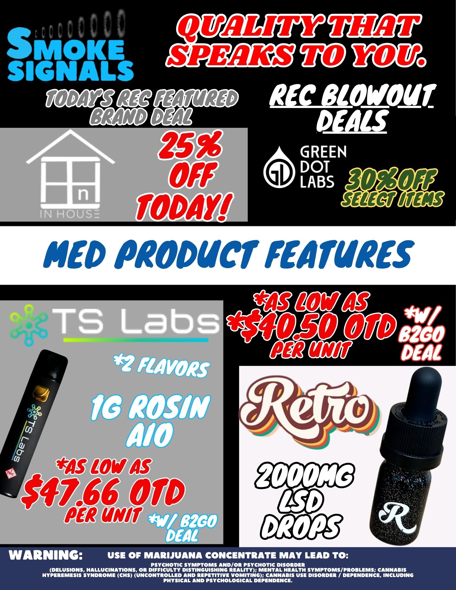 AI NED Noma mrims TS Labs 2 woes WARNING USE OF MARIJUANA CONCENTRATE MAY LEAD TO PSYCHOTIC SYMPTOMS AND/OR PSYCHOTIC DISORDER DELUSIONS HALLUCINATIONS OR DIFFICULTY DISTINGUISHING REALITY MENTAL HEALTH SYMPTOMS/PROBLEMS CANNABIS HYPEREMESIS SYNDROME CHS UNCONTROLLED AND REPETITIVE VOMITING CANNABIS USE DISORDER / DEPENDENCE INCLUDING PHYSICAL AND PSYCHOLOGICAL DEPENDENCE. / 