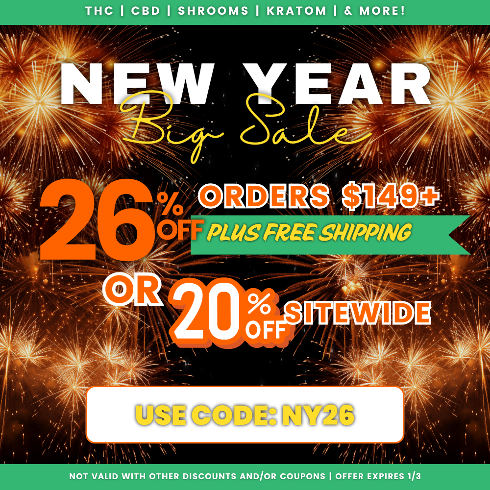 THC I CBD I SHROOMS I KRATOM I MORE L. i NOT VALID WITH OTHER DISCOUNTS AND/OR COUPONS I OFFER EXPIRES 1/3 /  Happy New Years! - Get 26% OFF orders $149+, Plus Free Shipping Now Thru 1/3 With Code: NY26 | Shop Now At https://www.thegreendragoncbd.com/