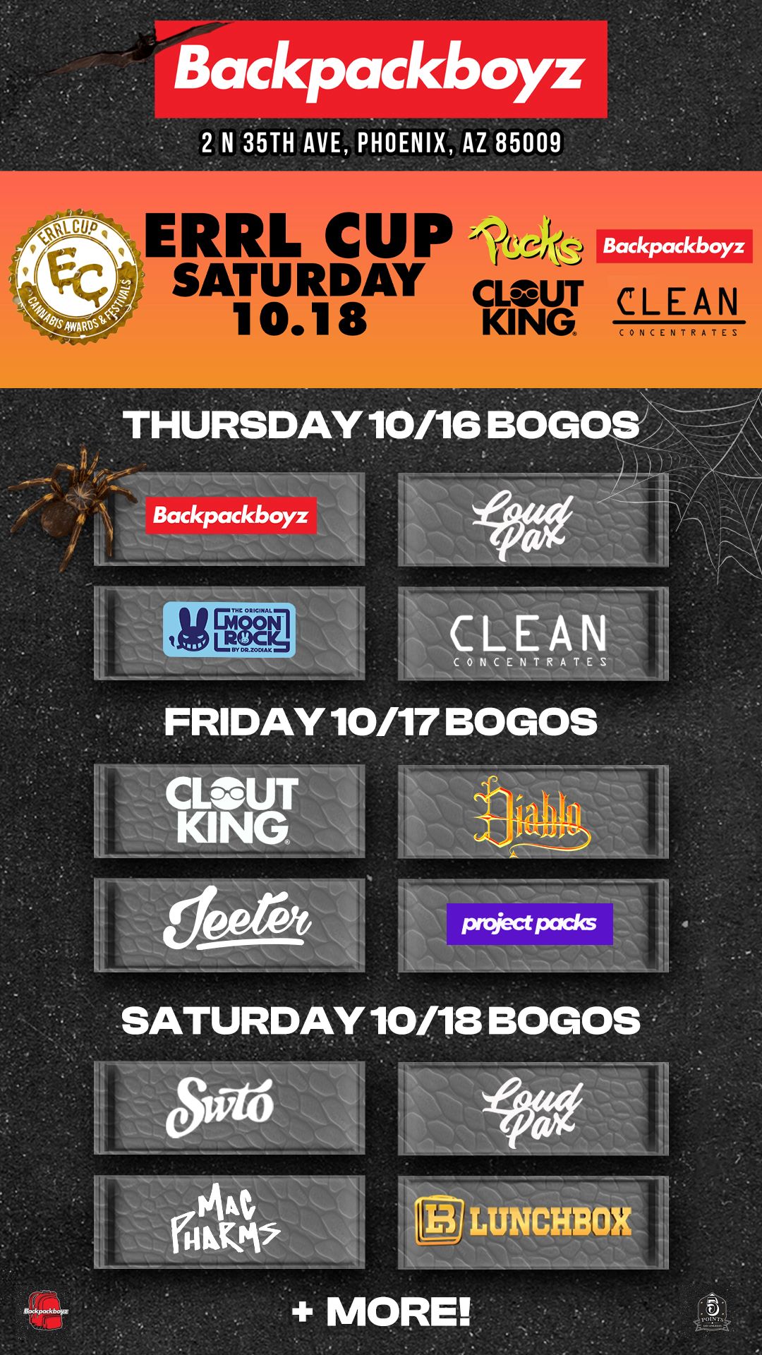 SATURDAY 10/18 BOGOS Aw LUNCHBOX MORE / Check out MORE Thursday BOGOs & Low Prices at Backpackboyz AZ: https://www.backpackboyz.com/locations/arizona/menu