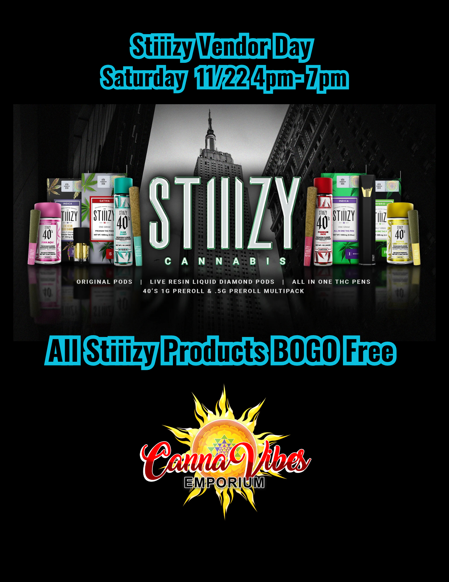 SATIVA INDICA INDICA IIE Biro 1111111 cRA Cu. 101.400 CANNABIS ORIGINAL PODS I LIVE RESIN LIQUID DIAMOND PODS I ALL IN ONE THC PENS 40S 1G PREROLL .5G PREROLL MULTIPACK Stiiizy Products MPOIRtirUIM / 