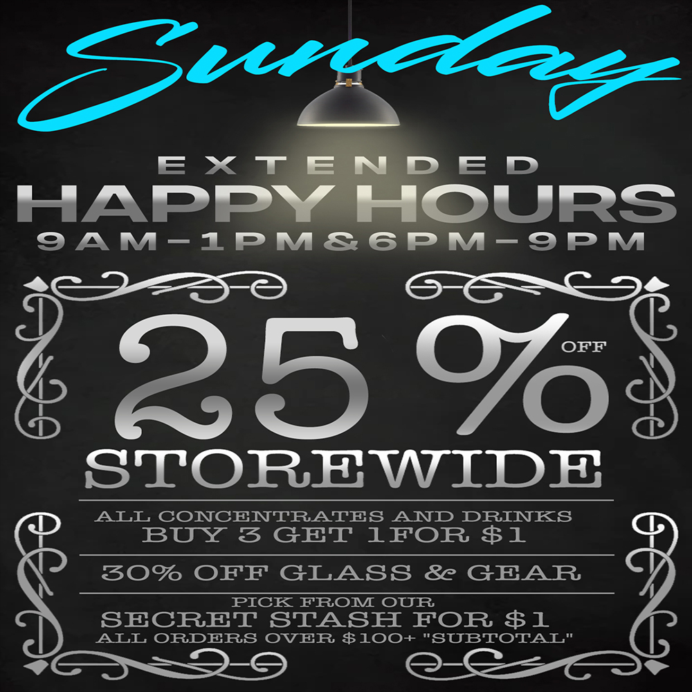 HAPPY HOURS 9AM-1PM 9 10 IV - STORE WIDE ..p .ALr CONCENTRATES AND DRINKS EiTTY- 3 GET 1 FOR $ 1 9 3 0 OFF LAS S 8e GEAR I FaCic. FROM OTJR SECRET STASH FOR $ 1 A..1E ORDERS OVER $100- SUBTOTAL / HAPPY SUNDAY!*25% OFF 9AM-1PM & 6PM-9PM*All concentrates & drinks buy 3 get 4th $1*30% off all glass & gear*ALL orders $100+ get A gift from our secret stash for $1THE MEDICINE WOMAN DISPENSARY 9058 ROSE ST BELLFLOWER CA 855-TMW-MEDS 