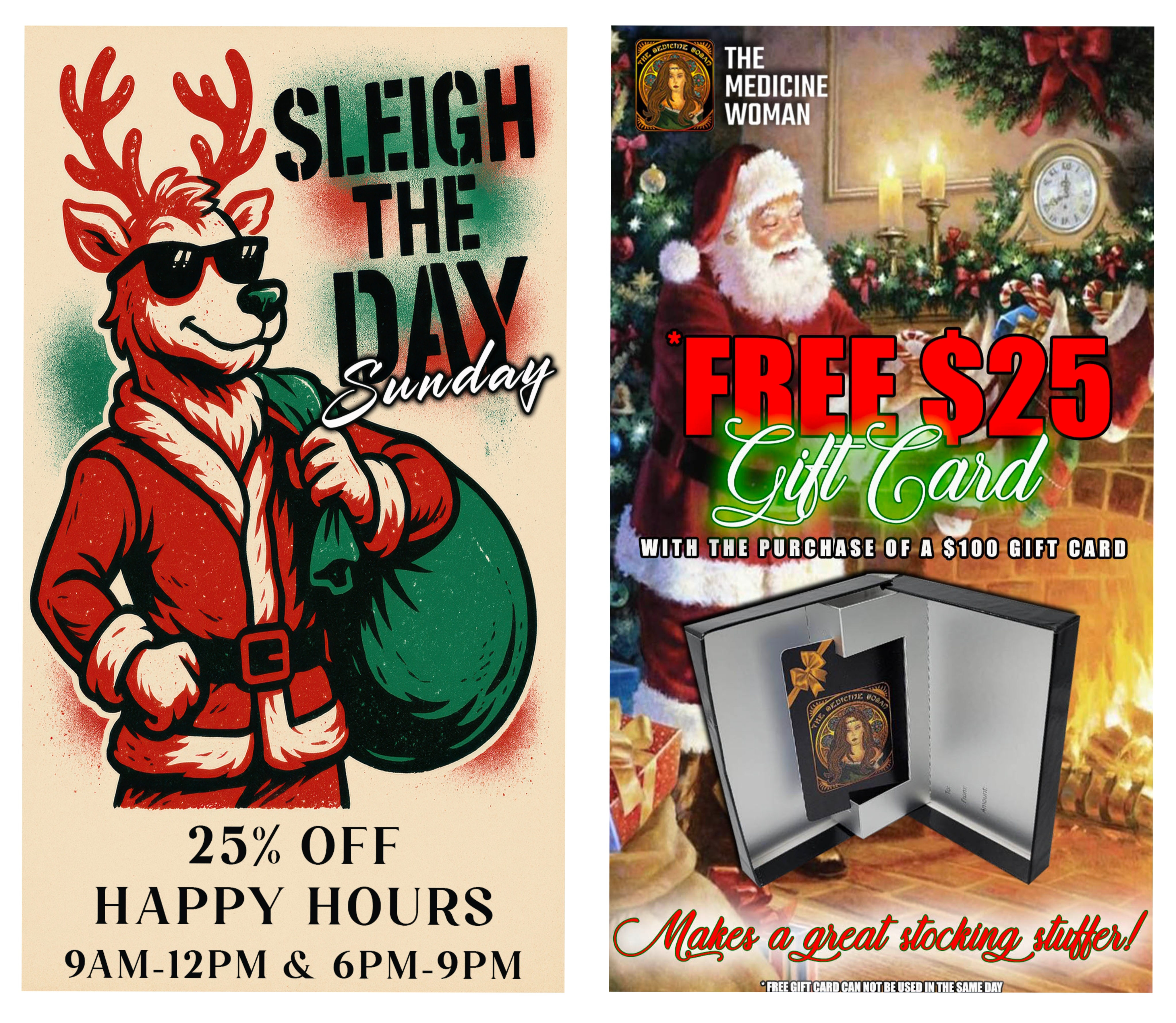 25 OFF HAPPY HOURS 94M 12PM 6PM 9PM / HAPPY SUNDAY!25% OFF 9AM-12PM & 6PM-9PM Buy a $100 gift card get a FREE $25 Gift card!(Cannot be used same day)The Medicine Woman Dispensary 9058 Rose st Bellflower ca855-TMW-MEDS 