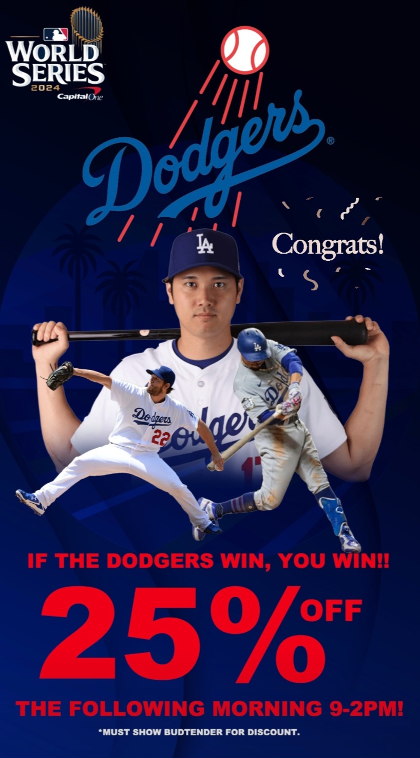 WORLD SERIES Capitata IF THE DODGERS WIN YOU WIN 2 5 CO/OFF THE FOLLOWING MORNING 9-2PM MUST SHOW BUDTENDER FOR DISCOUNT. / CONGRATULATIONS LA DODGERS! When LA WINS you WIN! 25% OFF 9AM-2PM TODAY!THE MEDICINE WOMAN DISPENSARY 9058 ROSE ST BELLFLOWER CA 855-TMW-MEDS 