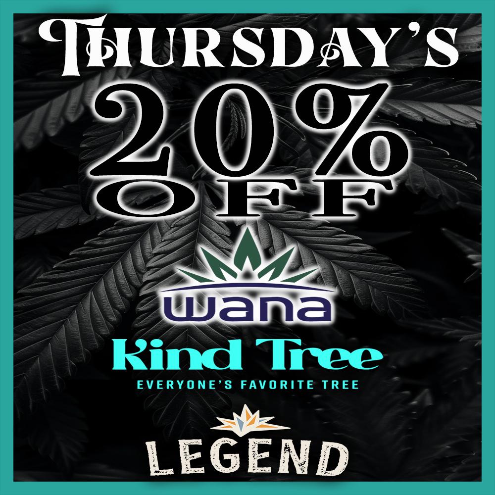 livedeal image / THURSDAY'S 20% OFF WANA, KIND TREE & LEGEND SALE! ALL DAY! THE MEDICINE WOMAN DISPENSARY 660 TONNELE AVE JERSEY CITY NJ 855-TMW-MEDS 