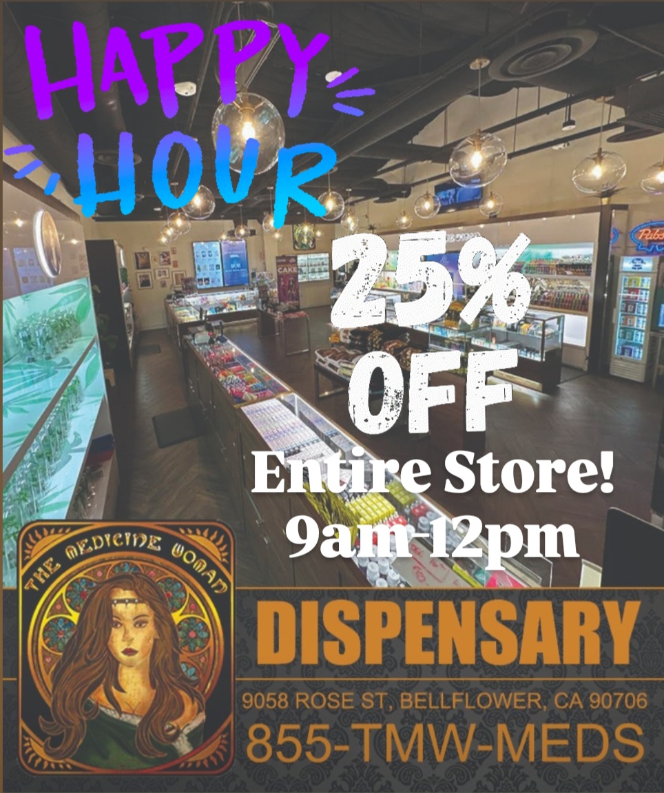 I r / VIP TEXT MESSAGE EXCLUSIVE!25% OFF ENTIRE STORE 9AM-12PM(Must mention promo for discount)THE MEDICINE WOMAN DISPENSARY 855-TMW-MEDS 