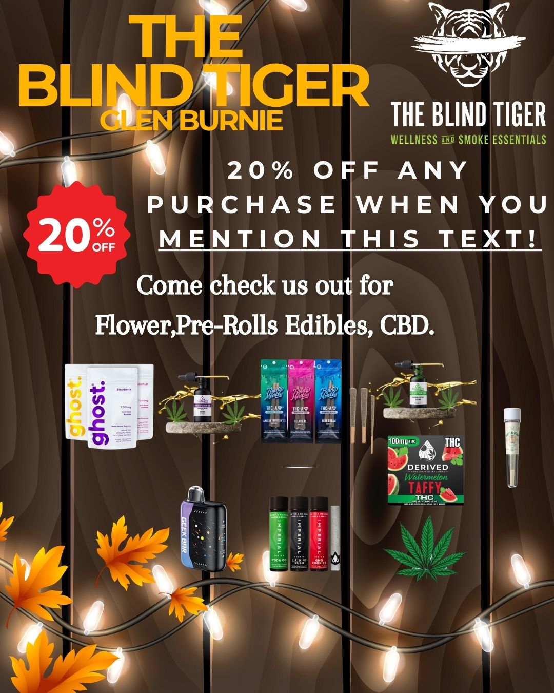 WELLNESS SMOKE ESSENTIALS 20 OFF ANY PURCHASE WHEN YOU 203 MENTION THIS TEXT Come check us out for FlowerPre-Rolls Edibles CBD. 1144. imr 7. -.m4E15 / We are still open for business and serving our existing customers. You MUST mention this text message for service and also get 20% off your purchase.  