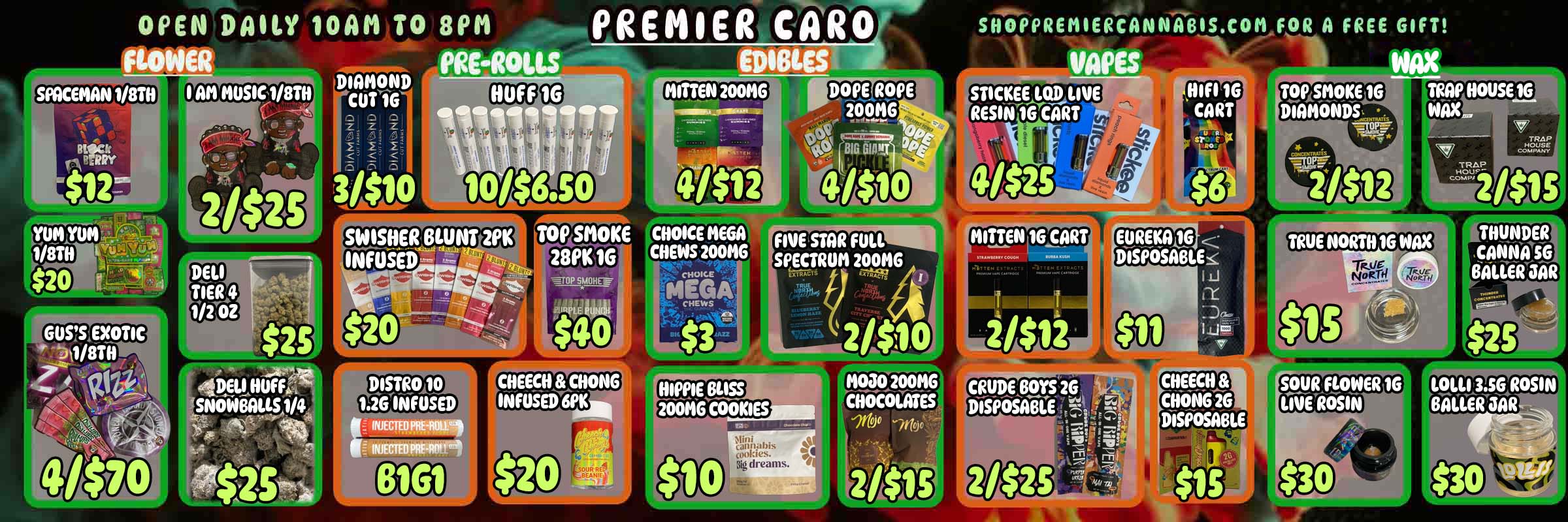 PRE-ROLLS COSIES. HUFF 16 eiTTEti2C10116 DOPE ROPE 11 117 2.9i-116 1411 ma WI 4/$12 4/$10 - - GUSS EXOTIC 11811 0 - Flow-nr 45nis. .11 / 