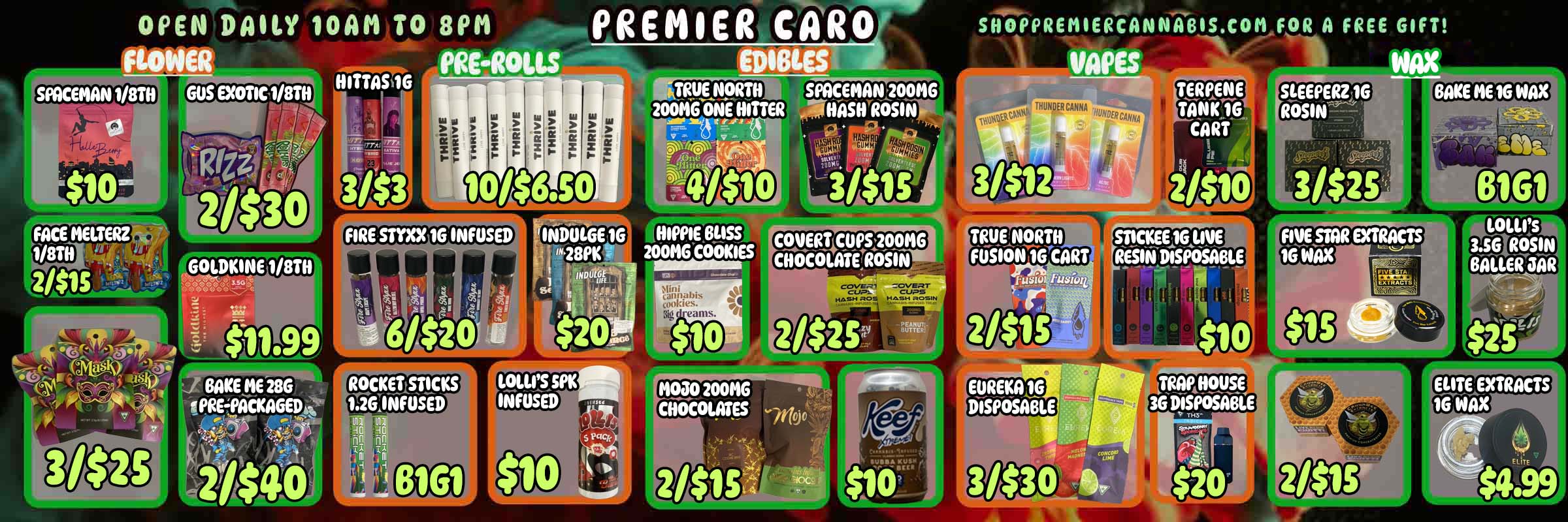 OPEN DAILY 10AN TO 8P11 PIZEROLIS TiliPENE SLEEPERZ 16 TANK 16 1ROSIN CART / 