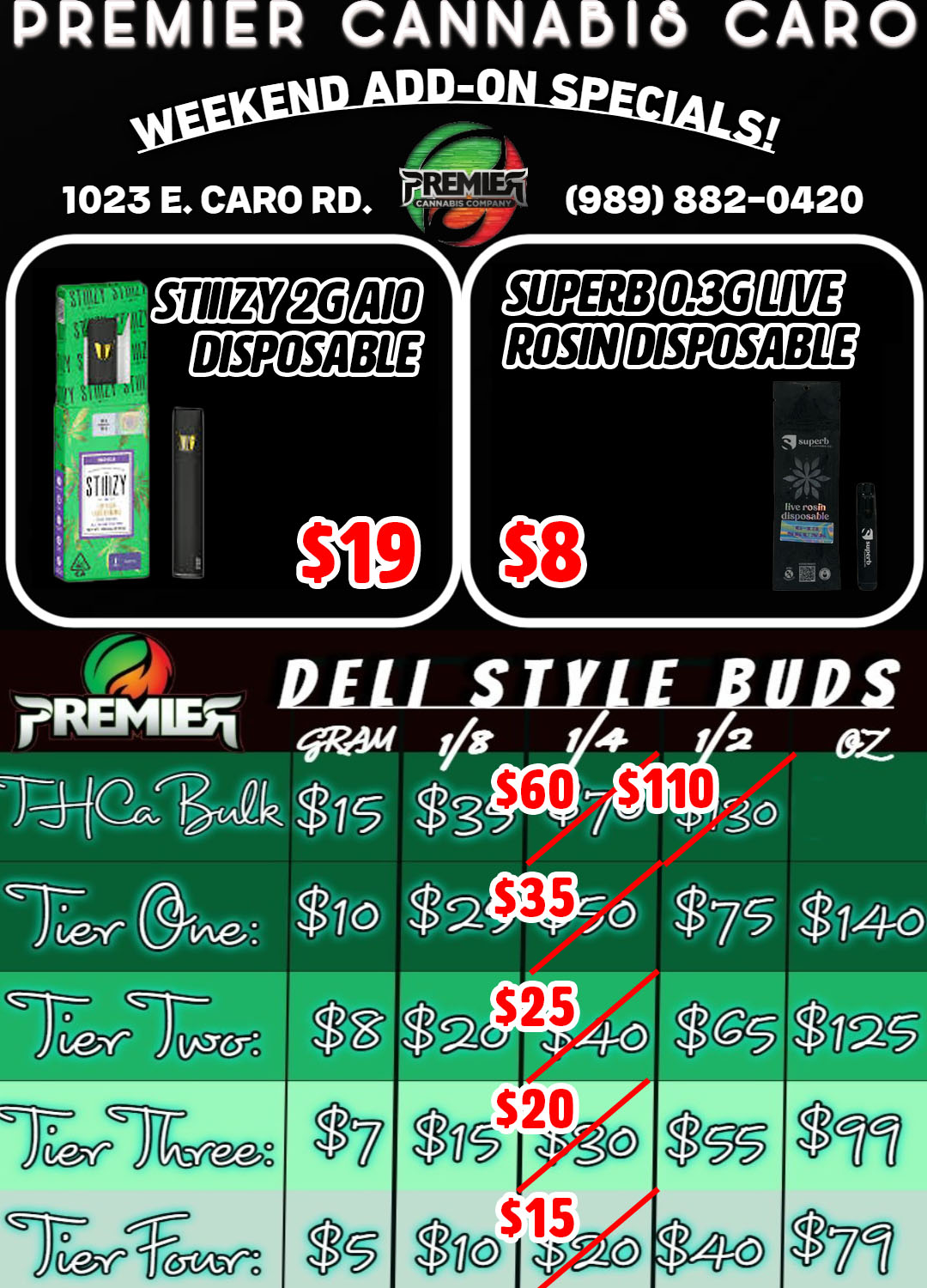1023 E. CARO RD. 989 882-0420 esi DELI STYLE BUDS REMER V -M V W.- M- / 