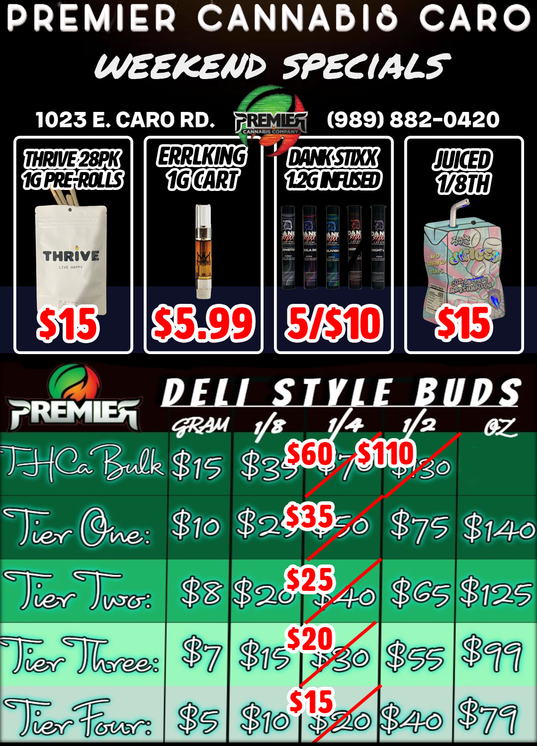 PREMIER CANNAbles CARO 0/66/cEND SPECIALS pR DELI STYLE BUDS EImils Td-rorPk $15 $3 sio 71e VYdr 76 7T-L.-ree. no O eci 49W50 $14-0 / 