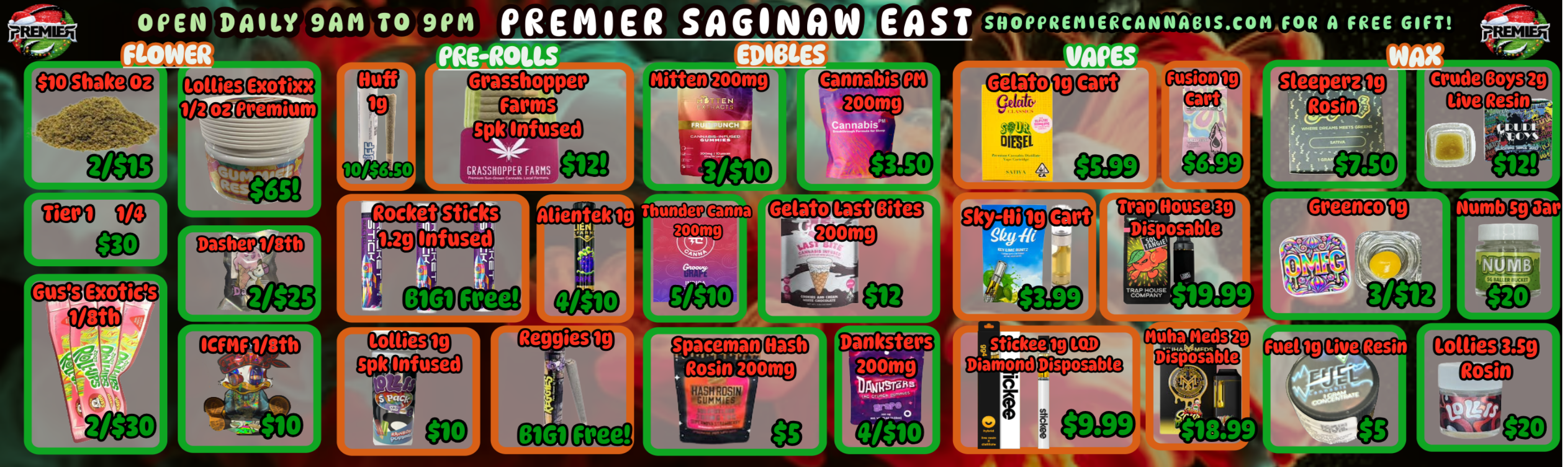 OPEN DAILY 9AM TO 9PM PREMIER SAGINAW EAST SHFPREMERCANNABIS.COMfOR A FREE GIFT PRE-R0 1Stickee tg Diamond / 