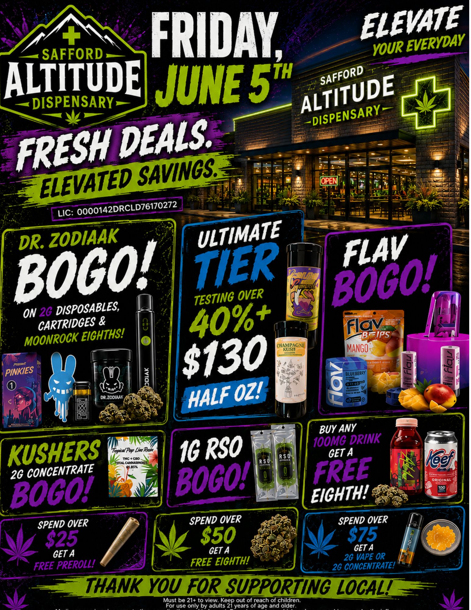 ALTITUDE JUNE5 FRIDAY sAiiup FRESH PEALS. A-IDITPIENsARY DISPENSARY W.-- E - 4frs A 0000142DRCLD76170272 - .2t113t-s1r315--n -1 r - vitt 1-. vt --77 FLA GO DR. ZODIAAK SPEND OVER SPEND OVER OZZi $50 ir CET A GET 4 tv- FREE PREROLL FREE EIGHTH GET A 20 VAPE OR 2G CONCENTRATE Must be 21 to view. Keep out of reach of children. For use only by adults 21 years of age and older. / 